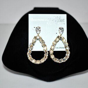 Borrowed & Blue Gold Tear Drop Dangling Earrings 2.5" #BBEB7276CRY NWT